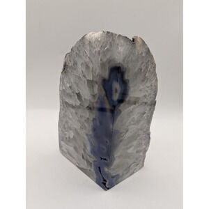 Natural Blue Agate Geode Bookend Polished Crystal Specimen Display 7 Inch